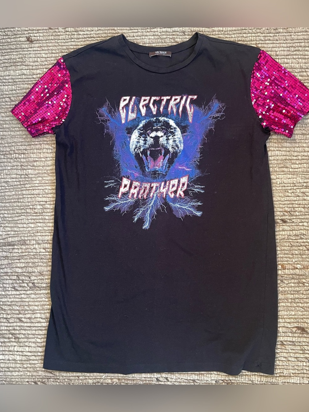 Zara Electric Panther sequin sleeves short-sleeve t-shirt dress